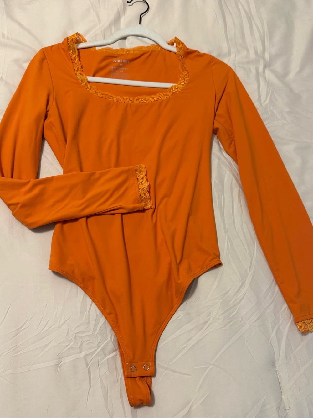ReoRia Vibrant Orange Long Sleeve Lace-Trim Bodysuit